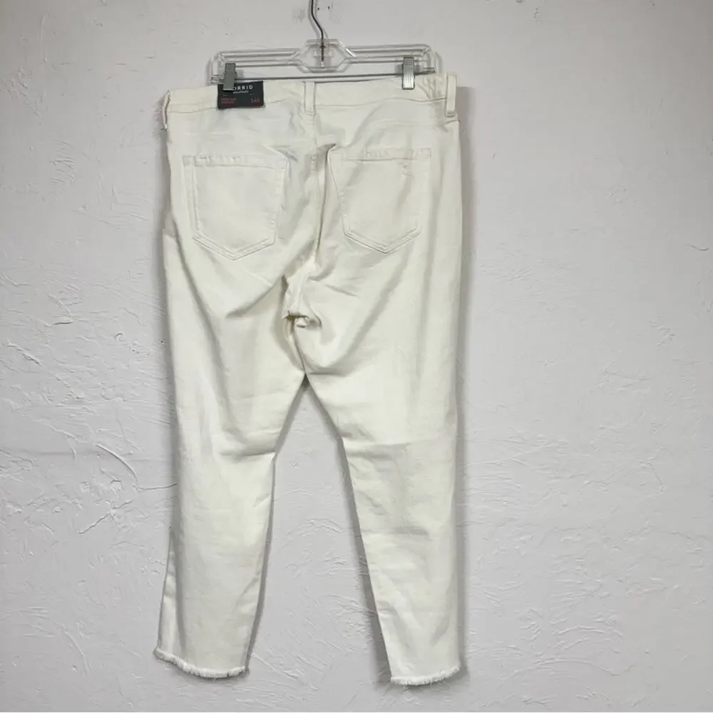 Torrid White High Rise Straight Leg Jeans Womens 14 Distressed Raw Hem Denim - Picture 7 of 13